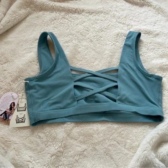 Blogilates Crisscross Sports Bra Teal Blue NWT - Picture 2 of 8